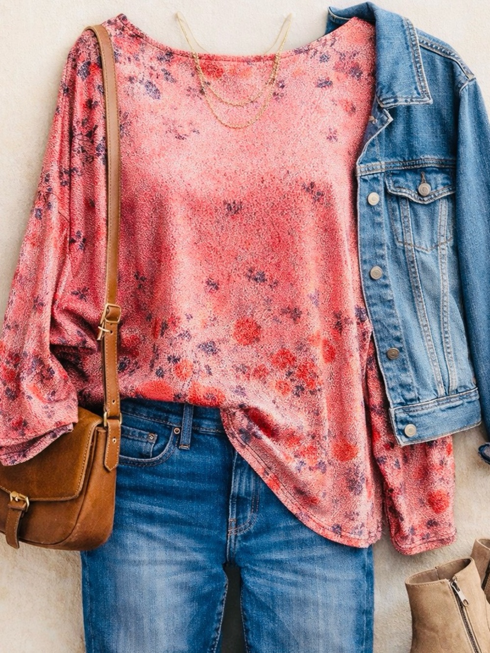 Pink Floral Dolman Sleeve Top Medium Boho Loose Fit Stretch Blouse sz Medium